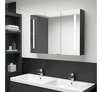 Susany Armadietto Bagno con Specchio e LED, Armadietto da Bagno a Specchio, Specchiera Specchio Bagno Pensile Contenitore Nero Lucido 89x14x62 cm