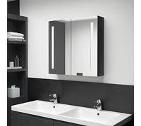 Susany Armadietto Bagno con Specchio e LED, Pensile Contenitore Nero Lucido 62x14x60 cm
