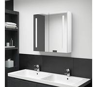 Susany Armadio a specchio da bagno a parete con specchio a LED per armadietto portaoggetti con ripiani e ante per bagno bianco brillante 62 x 14 x 60 cm