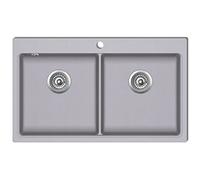 Susany Lavandino Cucina Doppia Vasca in Granito Nero/Grigio/Bianco con Montaggio sopra 860x510 mm,Lavello Cucina 2 Vasche in Granito,Lavello Incasso,Lavello Cucina Incasso,Lavello 2 Vasche