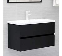 Susany Mobile per lavabo con lavabo integrato sotto il lavandino con 1 cassetto, set di mobili da bagno da parete, mobiletto in truciolato nero, 80 x 38,5 x 45 cm