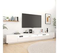 Susany Mobile TV credenza Lowboard TV Tavolo Mobile TV con luci LED per soggiorno, centro di intrattenimento, bianco lucido, 300 x 35 x 40 cm