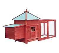 Susany Pollaio Gabbia per Galline da Giardino per Esterno in Legno con Casetta Nidificazione 193x68x104 cm,Gabbia per Galline Pollame da Estrno in Legno,Pollaio da Esterno,Pollaio con Casetta Cova