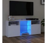 Susany Tavolino Porta TV con Strisce Luci LED Moderno, per Soggiorno, con Cassetti Bianco 120x30x50 cm