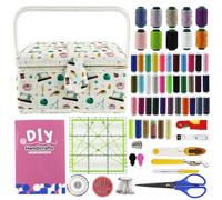 SusggO 140 pezzi da cucito con accessori e guida basica punti. Cucito Legno foderato Tessuto Cucito Accessori Kit Cucito per Adulti Scatola Cucitura Regole di Cucito Modello Patchwork (BIANCO)