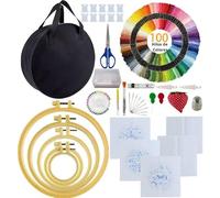 SusggO Kit Ricamo Principianti 207 Pezzi - Kit da Ricamo Completo Tutorial e Schemi. Video tecniche di ricamo. 5 Telai, 100 Matasse di Filo, 35 Aghi, Tessuti e Borsa Custodia - Punto Croce per Adulti