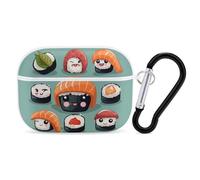 Sushi AirPods Pro 2 custodia protettiva antiurto rigida per uomo e donna, compatibile con AirPod Pro custodia 2a/1a generazione con portachiavi, bianca
