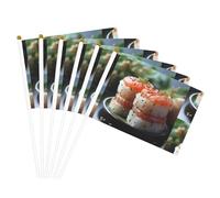 Sushi di salmone fresco sei pezzi stampato su entrambi i lati bandiera portatile 14 x 20,8 cm, adatta per tifare attività di squadra