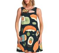 Sushi Food Pattern Abito senza maniche da donna Basic con tasche Summer Essentials, Nero , XL
