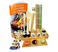 Sushi Maker Kit 11 Pezzi - Preparare il Sushi a casa - 2 stuoie da arrotolare in bambù, 5 paia di bacchette con bustina, cucchiaio, spatola, vassoio, piatto per salse ed eBook