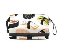Sushi of All Kinds - Trousse a doppio strato, per donne e ragazze, borsa da viaggio per cosmetici, pratica borsa organizer con scomparto per pennelli, Multi, 27x15x14 cm/10.6x5.9x5.5 in, Beauty case