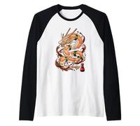 Sushi Roll Drago Serpentino Divertente Kawaii Anime Giapponese Maglia con Maniche Raglan