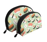 Sushi Su Verde Stampato, Borsa per trucco a conchiglia Portamonete da donna Borsa da toilette piccola Borsa per cosmetici 2 pezzi