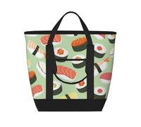 Sushi su verde stampato,Borsa porta pranzo grande capacità isolata per donne e uomini, lavoro, picnic, viaggi