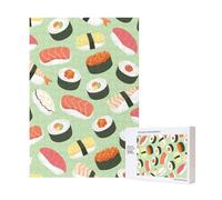 Sushi su verde stampato,Puzzle in legno da 300 pezzi per adulti e adolescenti