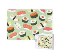Sushi su verde stampato,Puzzle in legno da 300 pezzi per famiglie, per adulti e adolescenti, decorazioni per la casa