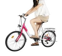 Susoso Bicicletta da città da 20 pollici, 6 marce, con luce anteriore e supporto posteriore, uso sicuro, portata massima 90 kg, per città rosa, bianco