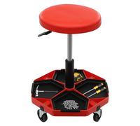 Susoso Sgabello da officina, con ripiano per attrezzi, capacità di peso 150 kg, altezza regolabile 45 - 61 cm, per riparazioni auto, rosso, nero