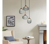 Suspension en verre Gris fumé - Lustres en grappe pour îlot de Cuisine, Salle à Manger et Couloir Plafonnier Semi-encastré à 4 lumières avec culot d'ampoule E27
