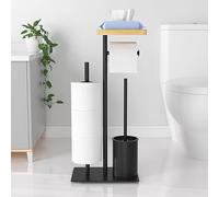 Susswiff Piantana Portarotolo e Scopino - Porta Carta Igienica Nero con Scaffale per Salviettine Umidificate, Acciaio Inox con Spazzolino WC, in Piedi