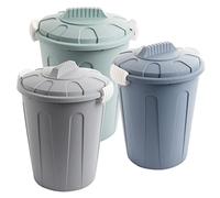 SUSTANIA Bidone della spazzatura con coperchio, 23 l, set da 3 pezzi, pattumiera con coperchio, bidone con coperchio e maniglie, colore: grigio pastello, verde pastello, made in EU