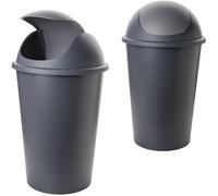 SUSTANIA Pattumiera con coperchio basculante, 50 l, set di 2 pattumiere per cucina, colore antracite, coperchio a cupola, made in EU, forma cilindrica con chiusura automatica