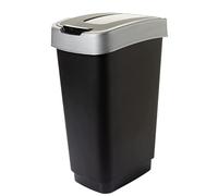 SUSTANIA Pattumiera da cucina, Bidoncino, Cestino della Spazzatura, 50 l, inodore, con coperchio basculante, 50 litri, grande, 60 x 45 x 34 cm, robusta plastica riciclabile, nero/argento, made in EU