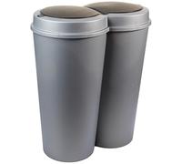 SUSTANIA Pattumiera grigia da 1 50 l con coperchio scorrevole nero Ø 25 cm x altezza 68 cm - Pattumiera grande in plastica per cucina e ufficio - Pattumiera inodore con coperchio rotondo - Made in