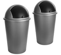 SUSTANIA Set di 2 pattumiere Silver 50 L con coperchio scorrevole nero Ø 25 cm x altezza 68 cm, grande in plastica per cucina e ufficio - Pattumiera inodore con coperchio rotondo, Made in EU