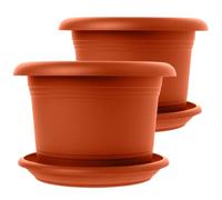 SUSTANIA Set di 2 vasi da fiori grandi con sottovaso, diametro 40 cm, in terracotta, per esterni, grandi esterni, resistenti alle intemperie, made in Germany