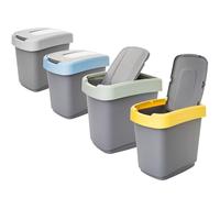 SUSTANIA Set di 4 pattumiere, con coperchio basculante, con codice colore, 15 l, per contenitore per raccolta differenziata, cucina, ufficio, 32 x 33 x 25 cm, made in EU