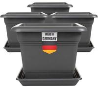 SUSTANIA Set di 4 vasi da fiori grandi con sottovaso, 28 x 28 cm, rettangolari, 16 litri, per esterni, per pomodori, vasi per piante, made in Germany, antracite