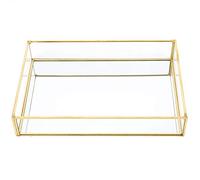 SustVita Decorative Tray, Jewelry Cosmetics Display Boxes, Gold Metal Glass Storage Box, Jewelry Box (Rettangolare, Grande)