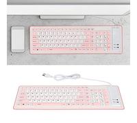 SustVita Foldable Silicone Keyboard, 103 Keys USB Wired Mute Typing, Weatherproof Design for Laptops and PCs (Roseate)