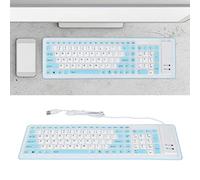 SustVita Foldable Silicone Keyboard, 103 Keys USB Wired Mute Typing, Weatherproof Design for Laptops and PCs (Blue)