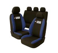 Susy Shop Coprisedili Auto Compatibili Per Focus, MADE IN ITALY, Fodere Per Auto Set completo Copri-Sedile Con Logo Ricamato (Nero/Blu Scuro)