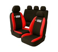 Susy Shop Coprisedili auto compatibili per Grande Punto, 3 e 5 porte, Made in Italy, set copri sedili per anteriori e posteriori, personalizzata con logo ricamato (Versione 5 Porte, Nero/Rosso)