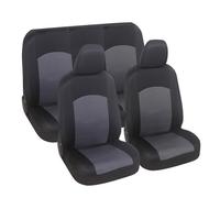 Susy Shop Coprisedili Universali Auto, Kit Anteriore e Posteriore, Modello Soft, Fodere Traspiranti Protezione per Sedili Auto Con Coprivolante e Copricintura (Nero/Grigio)