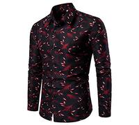 Sutelang Llurryly Camicia da Uomo a Maniche Lunghe con Colletto a Bottoni Elegante Camicia Fantasia Chic Ampia Taglio Dritto Camicia Vintage Stampata Slim Fit Camicia Papà, rosso, L