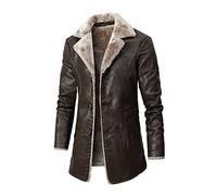Sutelang Llurryly - Parka da uomo in pelle, a mezza lunghezza, invernale, calda, in velluto, con revers, stile retrò, in similpelle, taglia grande, spessa, giacca da moto in pelle, fodera impermeabile