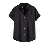 sutelang lurryly Camicia a Manica Corta Uomo Hawaiano Taglio Dritto Manica Corta Camicia Spiaggia Estiva Tinta Unita Leggero E Traspirante Top Camicetta ave Tasca Anteriore, Nero , XXL