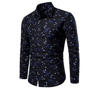 sutelang lurryly Camicia a maniche lunghe da uomo, con colletto a bottoni, elegante, fantasia, chic, taglio dritto, camicia vintage con stampa a forma di Papa, blu, L