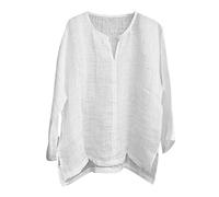 sutelang lurryly Camicia a righe in cotone e lino per uomo colletto alto abbottonato maniche 3/4 distratti top primavera ed estate ampie tee camicie lino uomo, 1-bianco, 3XL