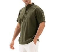 sutelang lurryly Camicia africana uomo uomo primavera estate top camicie cotone lino casual scollo a V camicia manica corta camicia moda tasca top camicetta bucheron uomo jeans, Verde militare, XXL