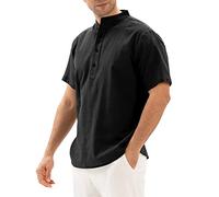 sutelang lurryly Camicia africana uomo uomo primavera estate top camicie cotone lino casual scollo a V camicia manica corta camicia moda tasca top camicetta bucheron uomo jeans, Le Noir, XXL