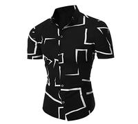 sutelang lurryly Camicia Casual maniche corte da uomo con bottone sul retro delle Hawaiane, stampa a taglio destro, spiaggia vacanze estive, leggera e traspirante Tops Pas Cher, Nero , XL