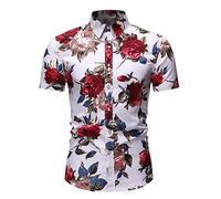 sutelang lurryly Camicia floreale da uomo casual hawaiano funky collo abbottonato manica corta maglietta fantasia divertente chic ampia maglietta a taglio dritto camicia da spiaggia, Vert-d, XXL,