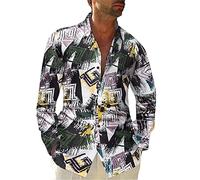 sutelang lurryly Camicia Funky stampata da uomo Hawaiana maniche lunghe Slim Fit Moda Camicia, Vintage Ample Taglia Regular Fit Alto, #12, L