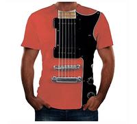 sutelang lurryly Maniche corte stampate in 3D per uomini collo rotondo con stampa di chitarra Slim Fit Pas Cher Chemizer alla Moda Basique Alti, Rosa, L