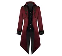 sutelang lurryly Uomini Lungo Gotico Cappotto Giacca Velluto Vintage Stampato Uomo Costume Marca Classico A Buon Mercato Vestito Giacca Medievale Uomo Gotico™, rosso, XL
